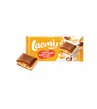 Шоколад Lacmi молочний з арахісом, карамеллю та підсоленою арахісовою пастою