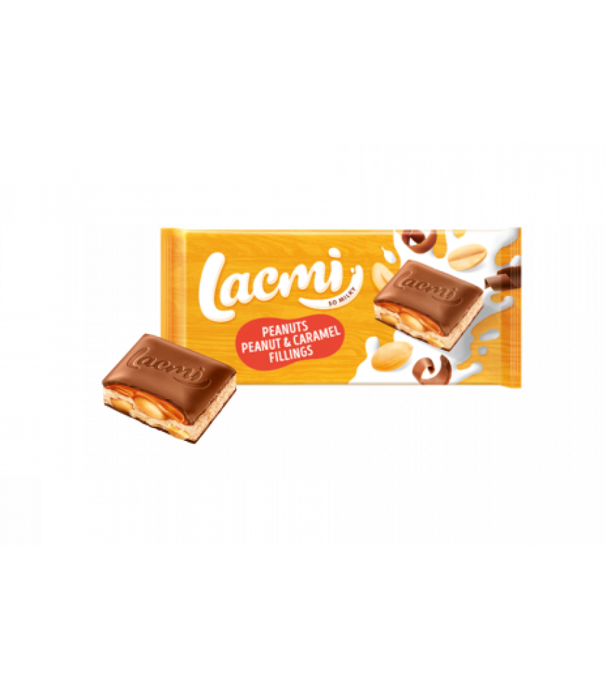 Шоколад Lacmi молочний з арахісом, карамеллю та підсоленою арахісовою пастою