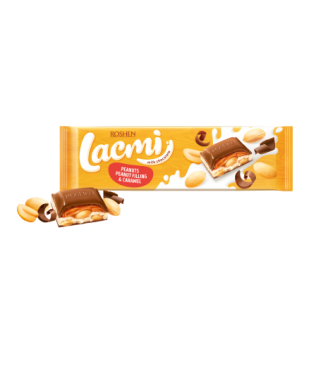 Шоколад Lacmi молочний з арахісом і карамельно-арахісової начинкою